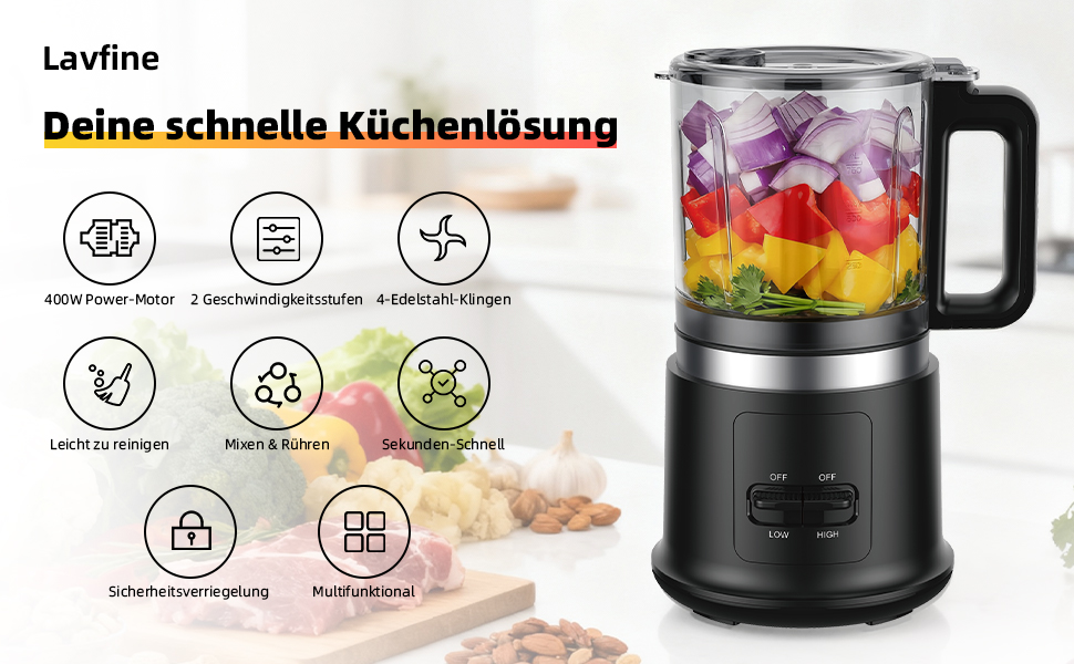 Електричний подрібнювач Multizerkleinerer | 400W, 2 швидкості, нержавіюча сталь, міксер, 0.95L, сірий