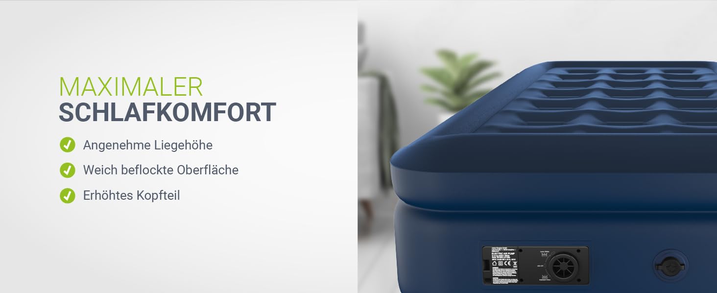 Надувний матрац Juskys Sapri M блакитного кольору - 1 особа, самонадувний, для гостей та кемпінгу, з вбудованим насосом