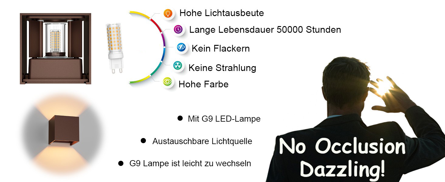 Набір з 2 зовнішніх настінних світильників Klighten з LED лампами G9 (3000K, теплий білий), регульований кут освітлення, алюмінієва LED-бра для дому та саду, бронза