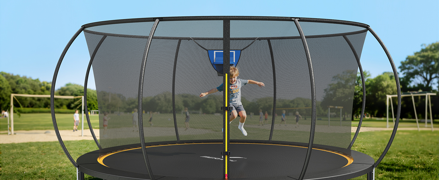 Батут садовий MERACH з захисною сіткою та кільцем для баскетболу 305/366/427/488 см, до 150 кг