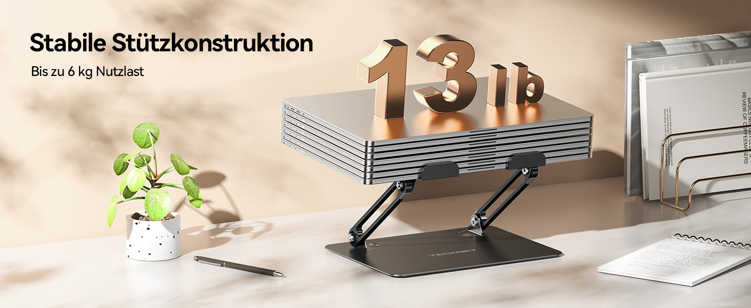 Підставка для ноутбука TECKNET, металева, регульована, 10-17.3 дюймів, чорна