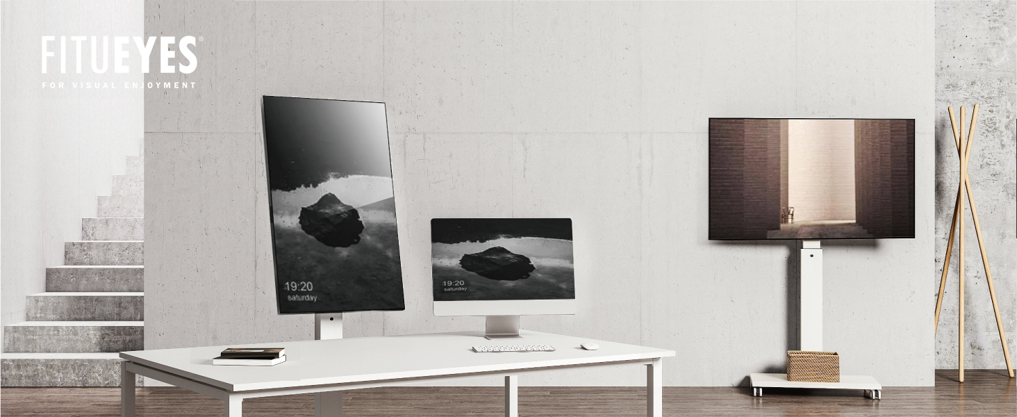 Підставка для телевізора FITUEYES на колесах, 32-75 дюймів, плазма/LCD/LED, білий, VESA 600x400 мм