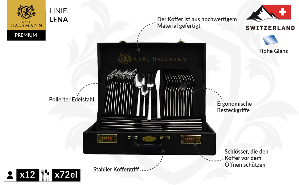 Набір столових приборів Karl Hausmann на 12 осіб, 72 шт. и, нержавіюча сталь, в т.ч. футляр, можна мити в посудомийній машині