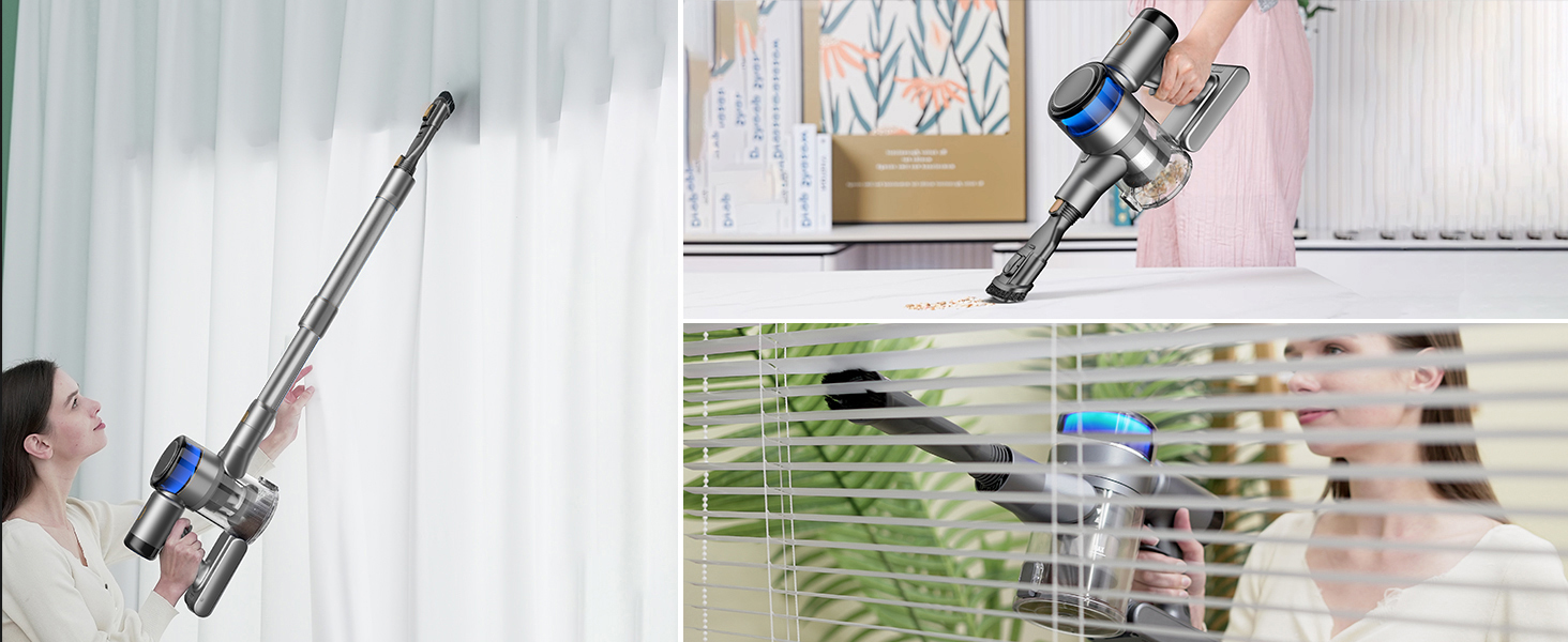 Акумуляторний пилосос Dzaki 45KPa бездротовий без мішка з дисплеєм, антинамотувальна щітка, 55 хв роботи, знімна батарея, для твердих поверхонь, шерсті тварин, килимів, авто (Золотистий сірий)