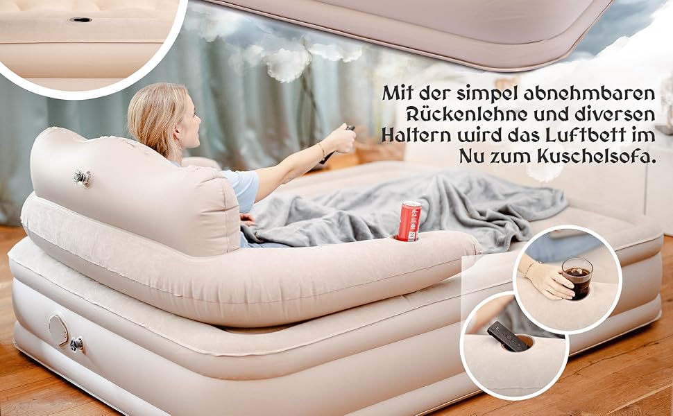 Надувне ліжко для 2 осіб [3-в-1 система] | Елегантне гостьове та кемпінгове ліжко | Надувна матрац з електропомпою 150x200 | Самостійно надувна повітряна матрац 2 особи Чорний/Антрацит