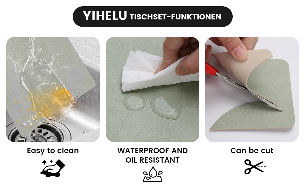 Набір серветок YIHELU 6 шт. з штучної шкіри, вологостійкі, неслизькі, легко миються, для кухні та їдальні, м'ятно-зелені/кремові