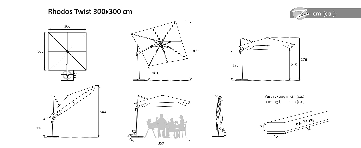 Парасолька від сонця Schneider RHODOS TWIST, 300 x 300 см, антрацит