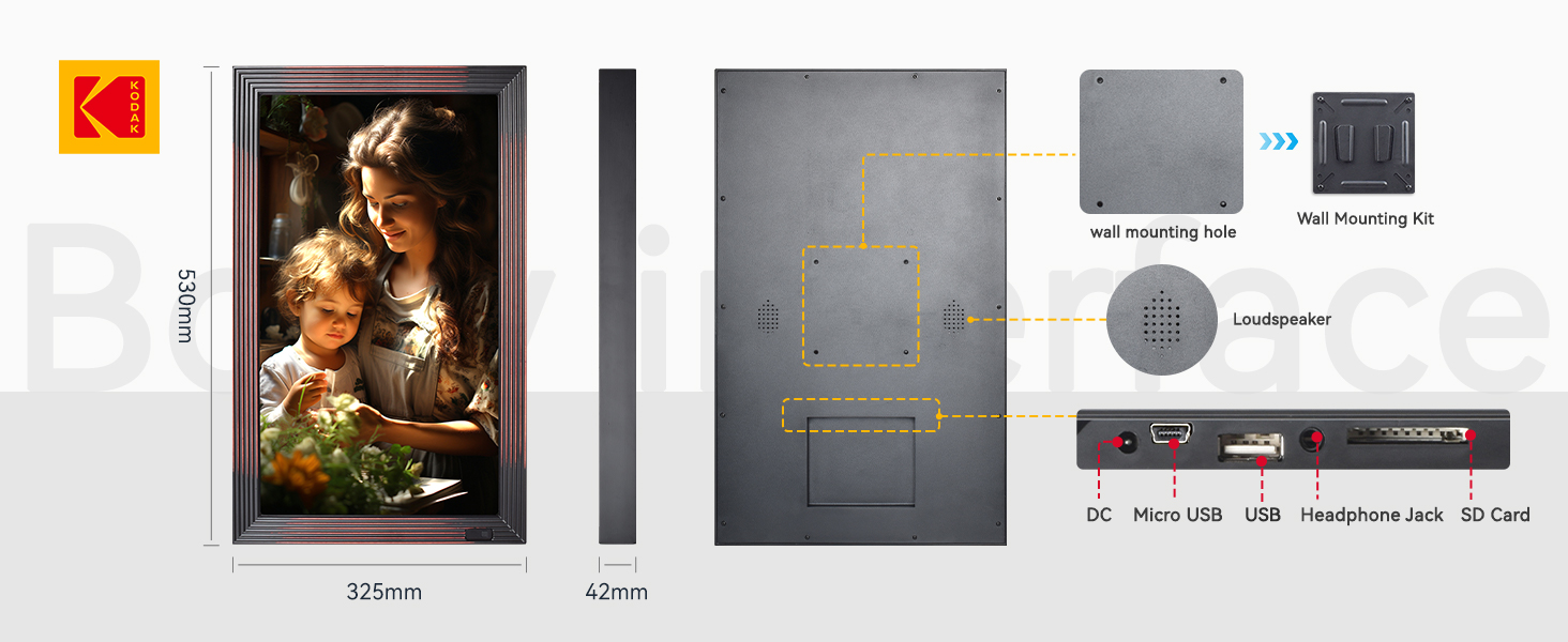 Цифровий фотоальбом Kodak 10 дюймів з Wi-Fi, 32GB, IPS HD сенсорний екран, авто-поворот, для дому та офісу