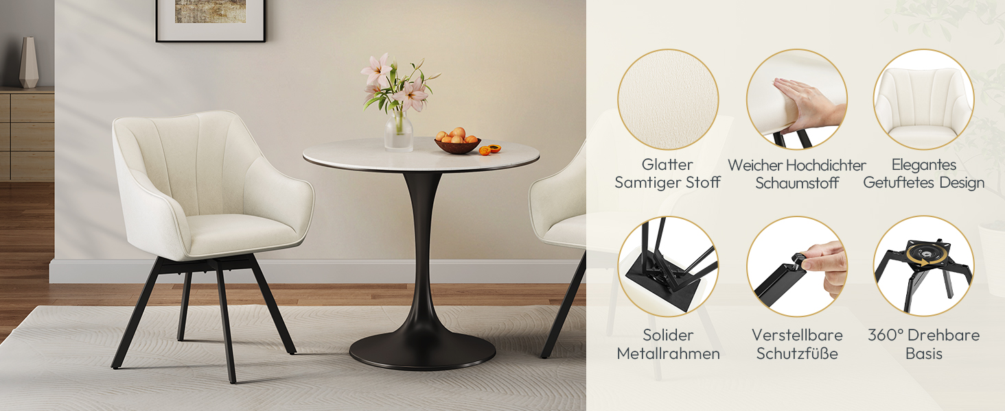 Набір з 2-х обертових кухонних стільців Yaheetech з підлокітниками та металевими ніжками, бежевий