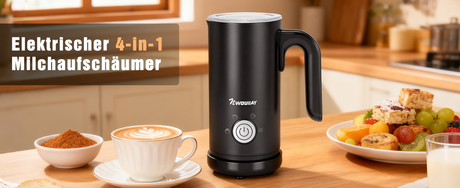 Електричний спінювач молока 5-в-1, 600W, для гарячого та холодного молока, об'єм 350 мл, з антипригарним покриттям, для капучино, лате, гарячого шоколаду (з нержавіючої сталі)