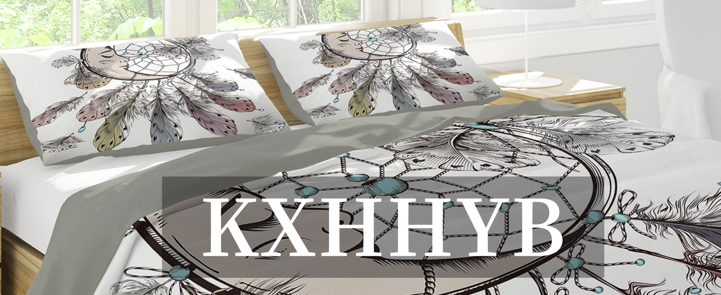 Комплект постільної білизни KXHHYB Dreamcatcher 200x200 Пір'яний візерунок, 3 шт. и, мікрофібра, сірий, стиль-1