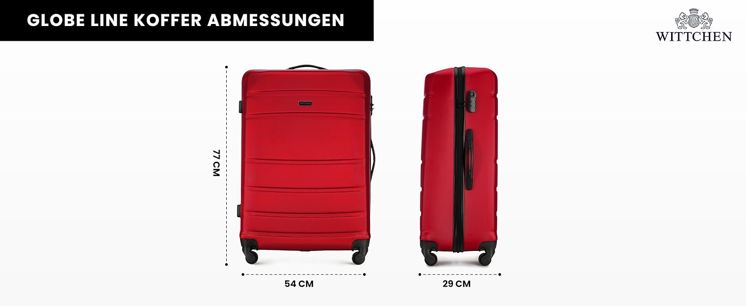 Чемодан на колесах WITTCHEN Globe Line, ручна поклажа, ABS, кодовий замок, 25 x 33 x 33 x 16,5 см, Lufthansa/Eurowings/Ryanair/Condor/Discover Airlines (косметичка, червоний)