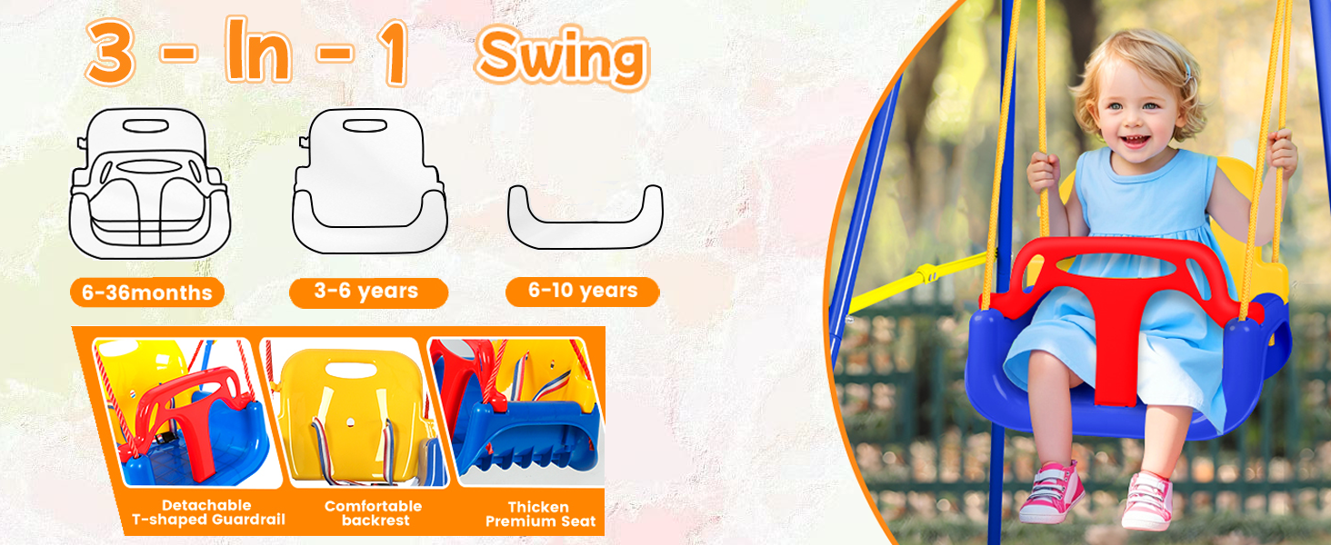 Дитяча гойдалка FCOUMY 3 в 1 для дому та вулиці з ременем безпеки, складаний металевий стійка, проста в збірці