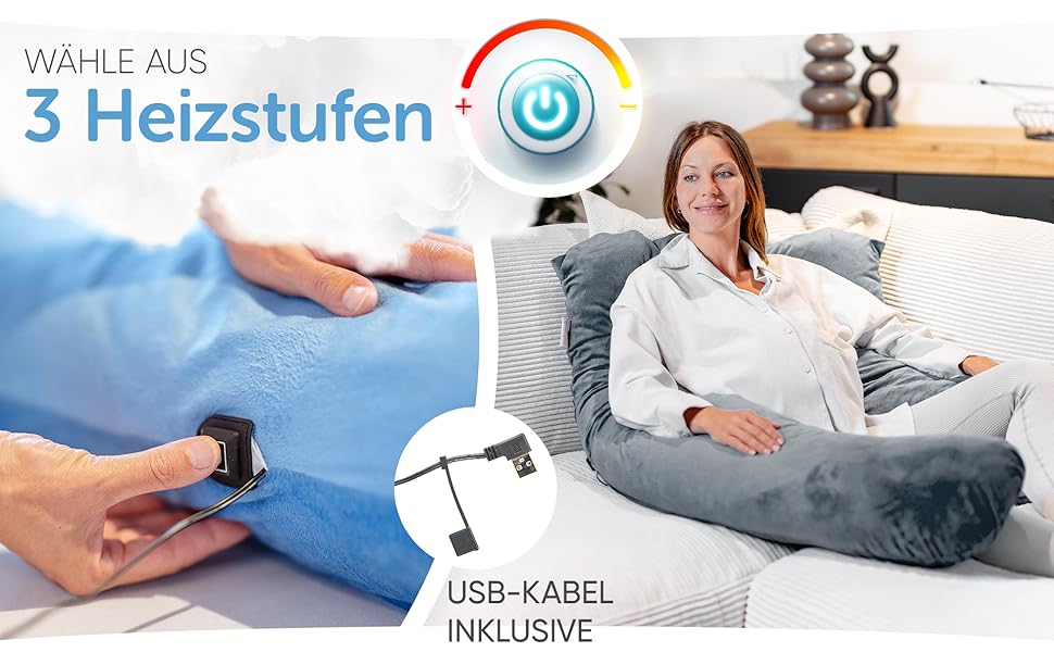 Лотос Подушка для тих, хто спить на боці [З підігрівом] XXL Комфортна подушка для вагітних та годуючих | Хмарно-блакитний