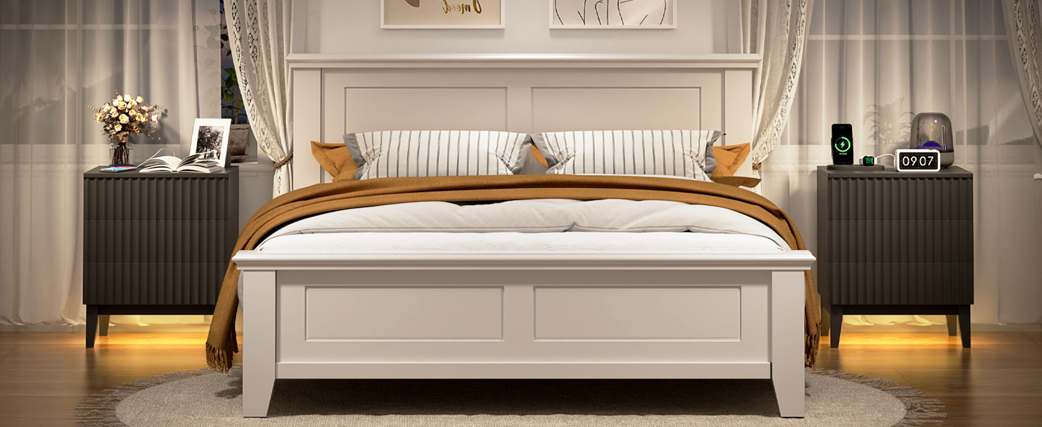 LED тумбочка Gurexl з зарядкою та 3 шухлядами, дерев'яна, з USB та Type-C, з датчиком руху, для спальні, вітальні, офісу, чорна