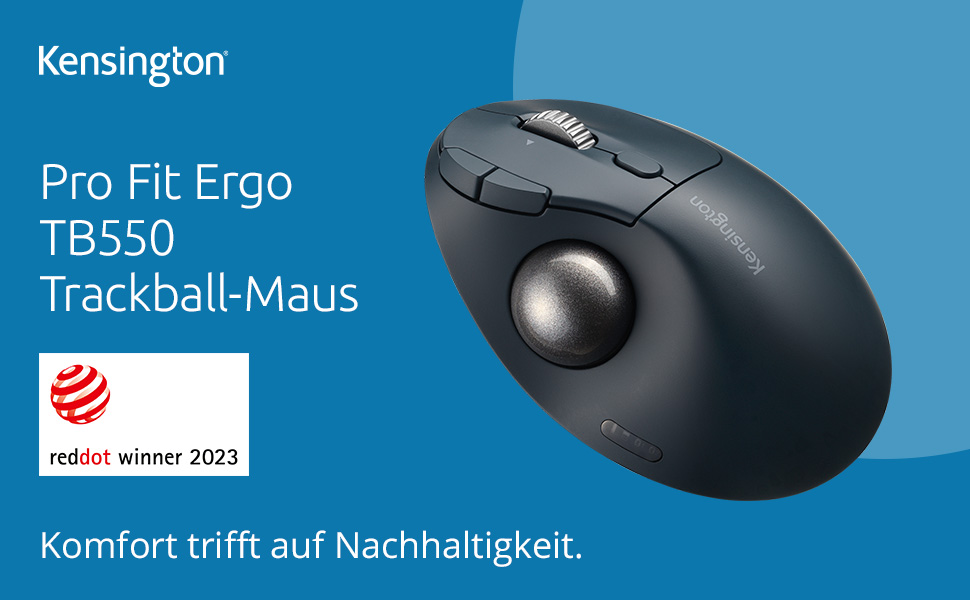 Трекбол Kensington Pro Fit Ergo TB450: Бездротова миша Bluetooth з ергономічним трекболом (34 мм), до 18 місяців роботи від батареї, з переробленого пластику