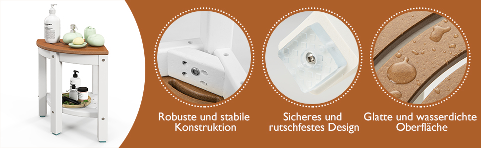 Крісло для ванної кімнати RELAX4LIFE з ручками та полицею, до 150 кг, коричнево-біле (Модель 1)