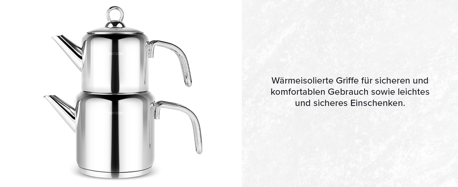 Набір для заварювання чаю Karaca New Mira: турка, чайник 1л, чайник 2л з нержавіючої сталі, сумісний з індукцією, миється в посудомийній машині