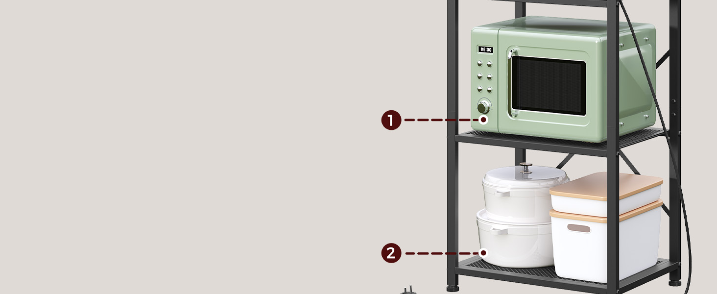 Стелаж для кухні з розетками, підлоговий, бакалійний, 35 x 48 x 135 см, 4 гачки, станція для кави з тримачем для пляшок та гачками, вінтажний коричневий та чорний ABRHR23UE01