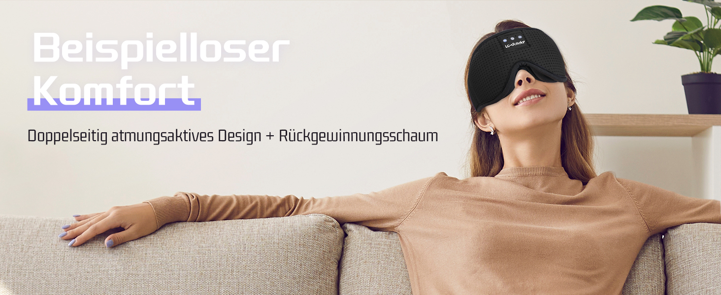 Маска для сну з навушниками Dolida Bluetooth V5.4, повна світлоблокація, дихаюча тканина, для жінок та чоловіків, для подорожей, відпочинку, йоги та медитації