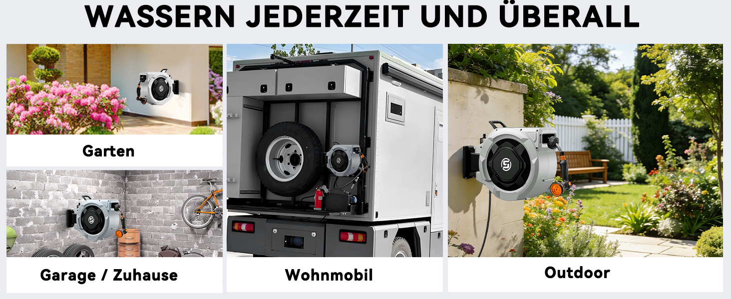 Шланговий барабан SUNPOW настінний 30м для саду, тераси та двору. Автоматичний намотувач, поворотна стіна, 10 функцій розпилення. Діаметр 16 мм.