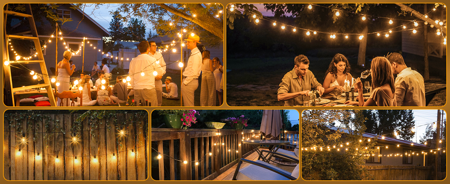 Ланцюжок прикрас LED для вулиці: 20M, 65ft, G40, для саду, балкону, павільйону, тераси, вечірки, з пульт дистанційного керування, IP44, вологостійкий, 20M