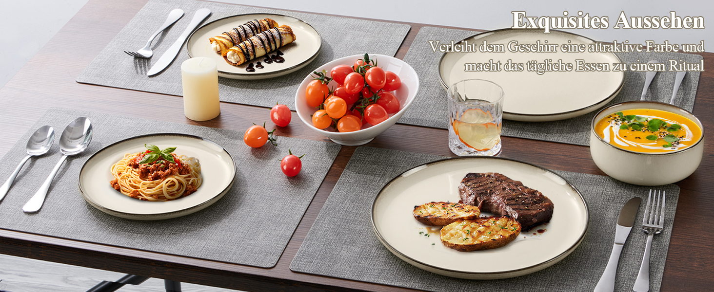 Набір посуду Joyfair на 6 осіб, 18 предметів, кераміка, рифлений хакі. Тарілки обідні, десертні, миски для сніданку. Підходить для мікрохвильовки та посудомийної машини