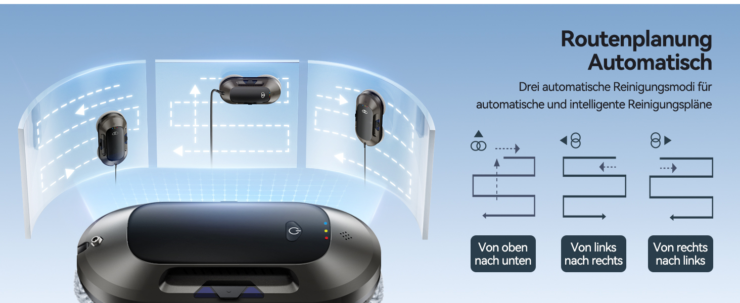 Робот для миття вікон 6000Pa з подвійною насадкою, електричний, з пультом дистанційного керування, 3 режими миття, інтелектуальна навігація, розпізнавання країв, система безпеки, для гладких поверхонь, W23d