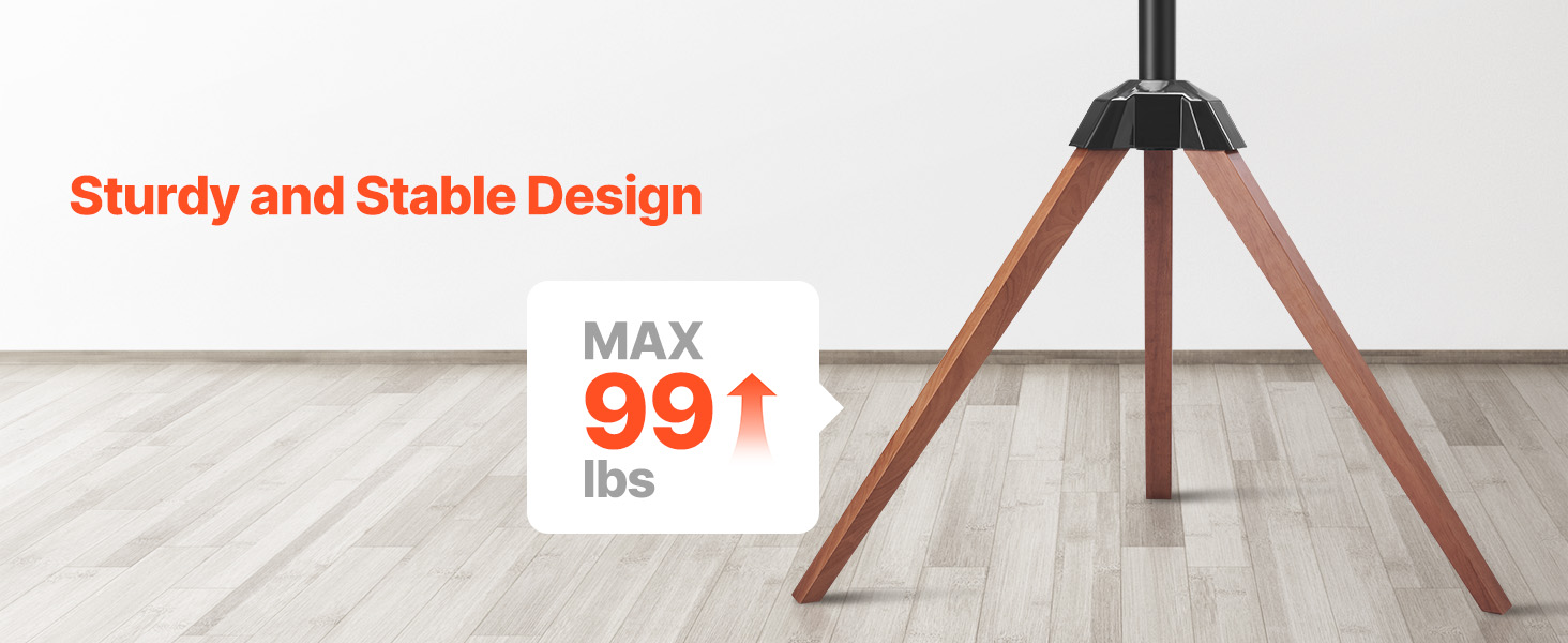 Підставка для телевізора VEVOR з регулюванням на 18° для плоских та вигнутих телевізорів (1016-1651 мм), до 45 кг, дерев'яні ніжки, для спальні, вітальні, студії