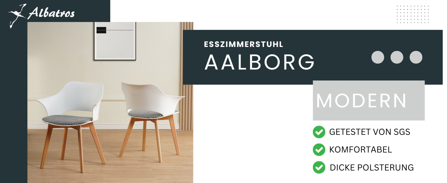 Набір з 4-х стільців Albatros для їдальні, Aalborg, білий - дерев'яні ніжки з масиву буку, скандинавський ретро-дизайн, зручний стільчик-чаша, елегантний кухонний стілець для обіднього столу