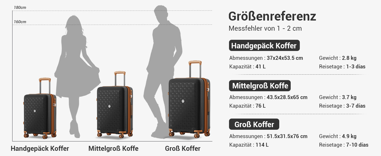 Чемодан ручної поклажі KONO з тримачем для напоїв, жорсткий корпус, легкий, поліпропілен, розширюваний, з 4 колесами та TSA замком (Чорний/Коричневий, M)