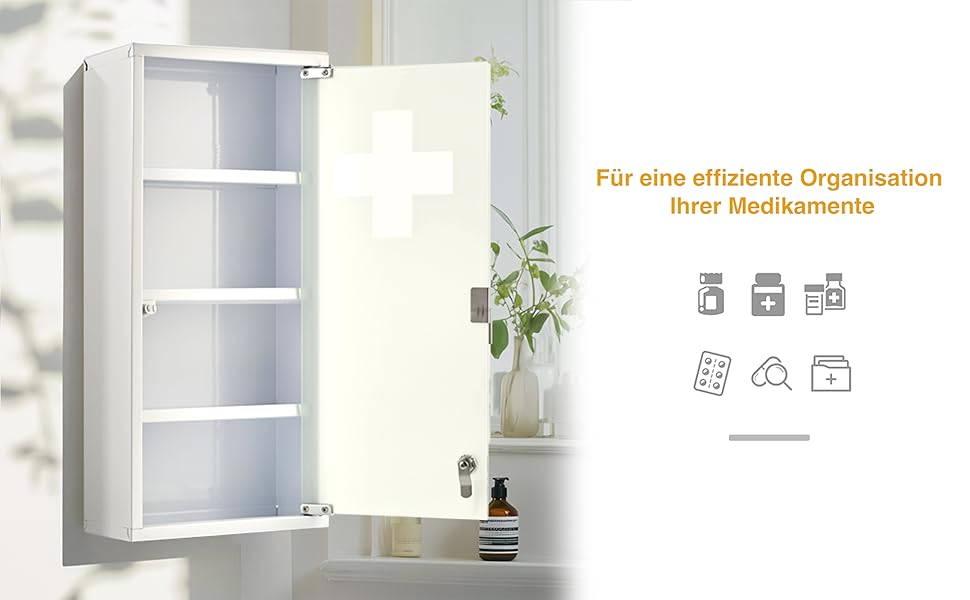 Медичний шкаф Zedelmaier з нержавіючої сталі, 4 відділення, для зберігання ліків, з замком, 57 x 27 x 12 см, білий