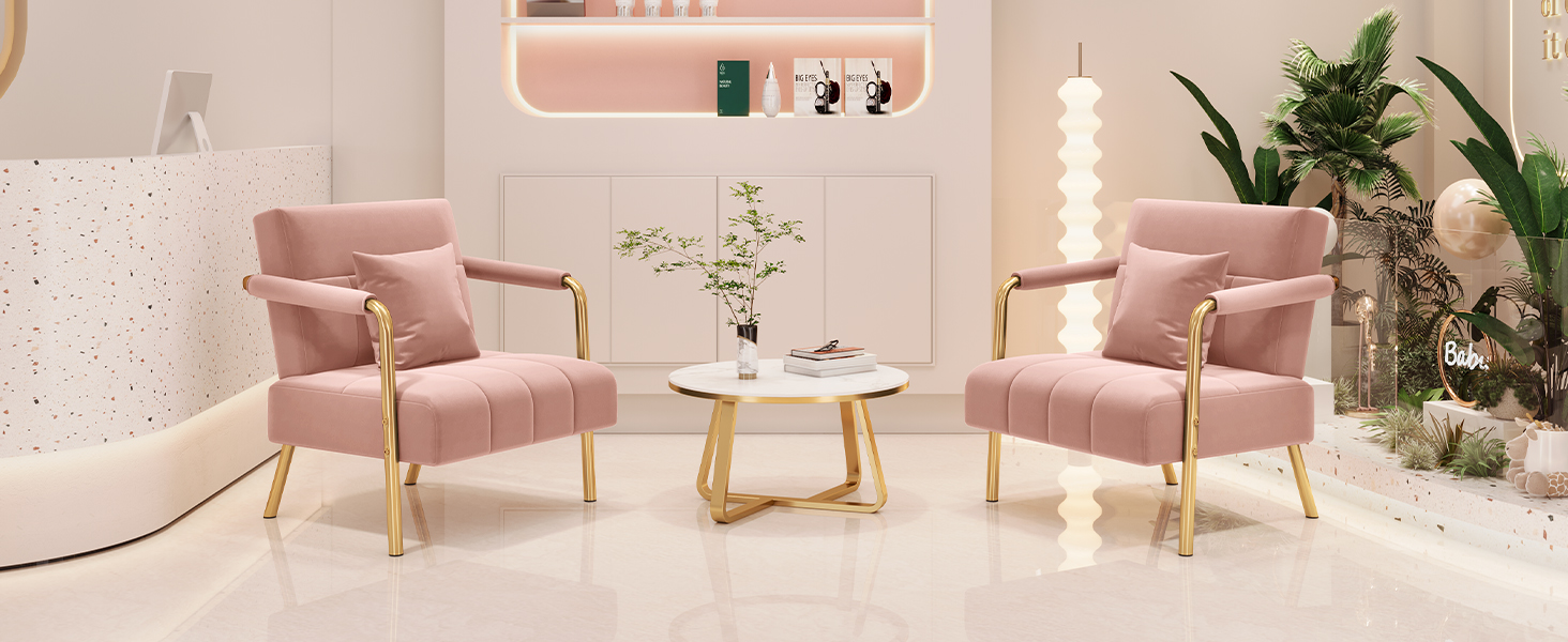 Yaheetech м'яке диван з підлокітниками та металевими ніжками, сучасний двомісний диван з 2 подушками для попереку, Loveseat для вітальні/спальні (75,5 см ширини, Рожевий)