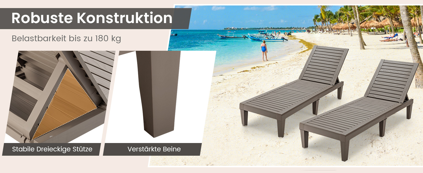 Лежак для відпочинку Giantex для саду та тераси, чорний, з регульованою спинкою, 190x57,5x29 см, до 180 кг