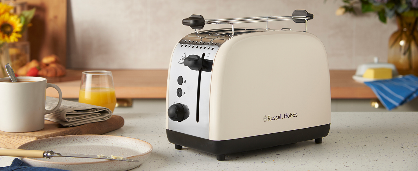 Тостер Russell Hobbs Colours Plus Edelstahl на 2 тости, нержавіюча сталь, 6 режимів, розморожування, підйом тостів, 1600 Вт, колір жасмин