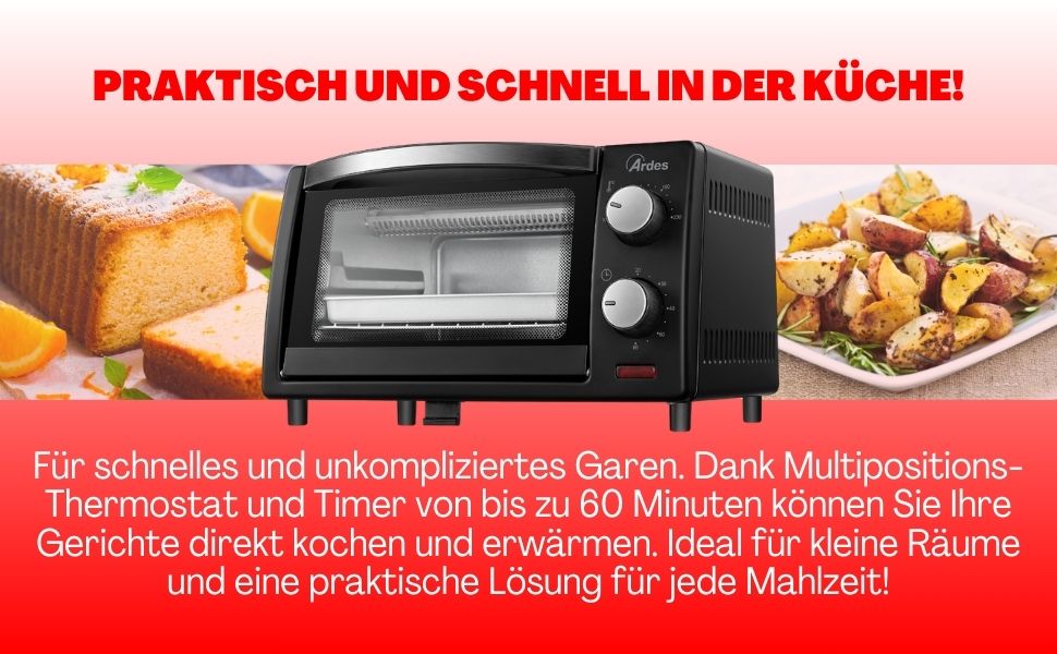 Електричний міні-пекар ARDES Magnus AR6226S: 25 л, 6 функцій, внутрішнє освітлення, таймер, аксесуари