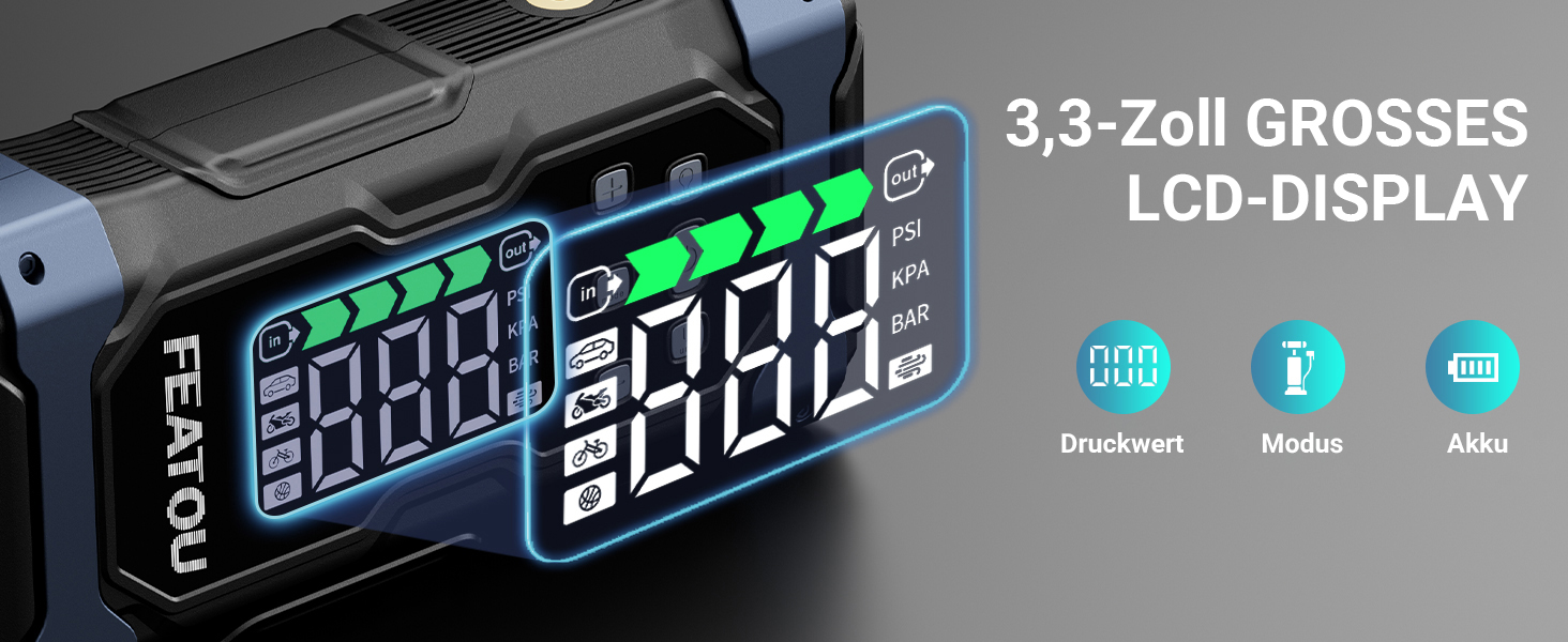 Powerbank з компресором Starthilfe 6500A: акумулятор для автомобіля 12V з повітряним насосом, стартер-бустер (9.0L бензин/8.5L дизель), LED 500 Lumen (чорний), піковий струм 7000A