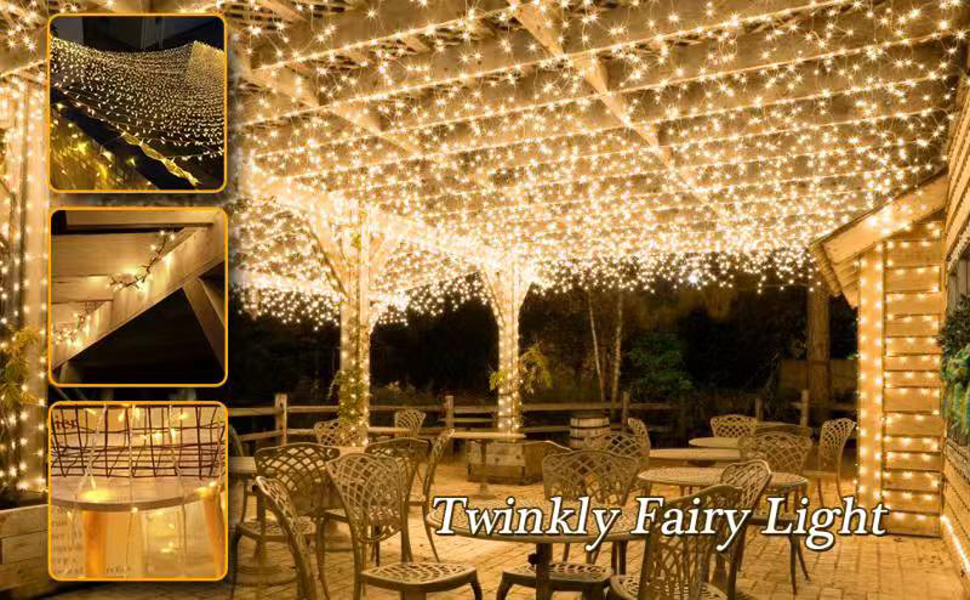 Гірлянда святкова 100м, вологостійка, для дому та саду, з пультом, 8 режимів, тепле світло (біла)