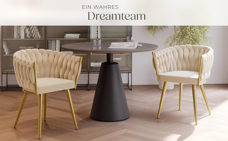 Тектейк® Оксамитовий стілець-чаша з підлокітниками, сучасний крісло для вітальні, їдальні, як кухонні стільці, для туалетного столика, комплект (2 шт), пісок/золото