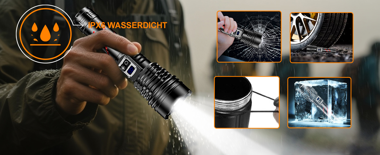 Потужний тактичний ліхтар Relybo LED, 1000000 Люмен, акумуляторний з USB-зарядкою, регулювання яскравості, водонепроникний для кемпінгу та екстрених ситуацій, чорний