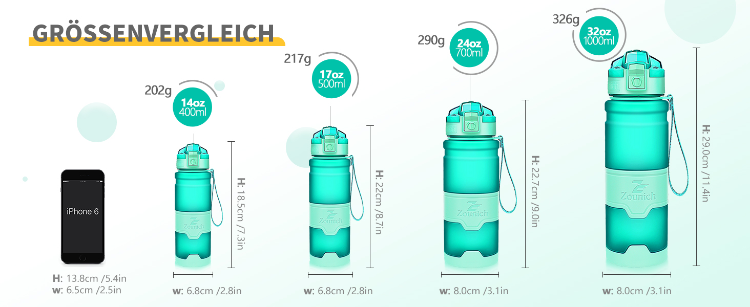 Пляшка для пиття Zounich, 1 л, спортивна, без бісфенолу А, герметична, 700 мл / 500 мл / 400 мл, пластикові пляшки для води для занять спортом, пластикові пляшки для пиття для дітей, шкільні, велосипедні, пляшки для пиття, фільтр, газований, підходить для літрів (32 Унції / 1000 мл, темно-фіолетовий)