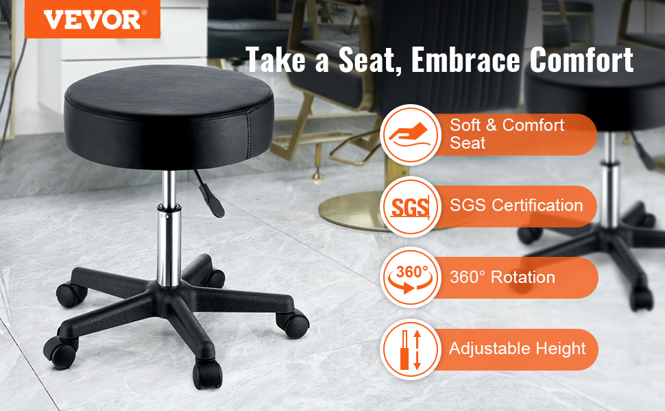 Сідло-стілець VEVOR 500x500x460 мм, регульована висота 460-605 мм, вантажопідйомність 181 кг, для офісу, стоматології, салонів, лабораторій