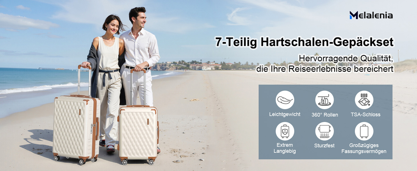 Набір валіз Melalenia 3 в 1: жорсткий корпус, легкі, з TSA замком та 4 колесами. Ідеальний для подорожей, включає рюкзак. Білий.