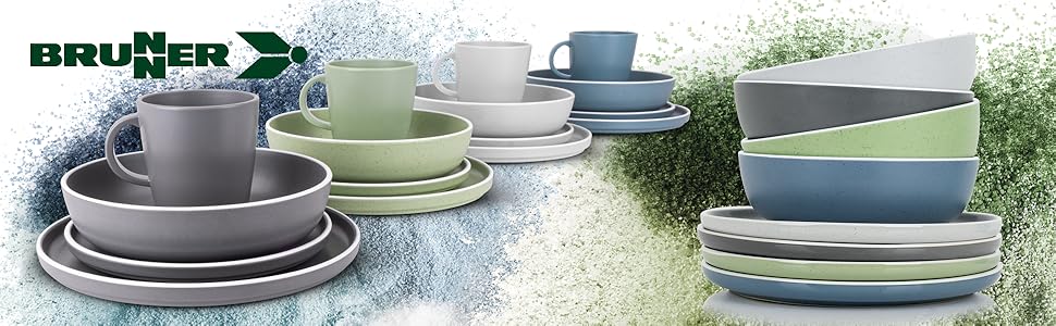 Набір посуду BRUNNER Melamin Camping | 12 предметів - тарілки та миски для 2-4 особи | DOLOMIT Midday - стікючий, стійкий до подряпин