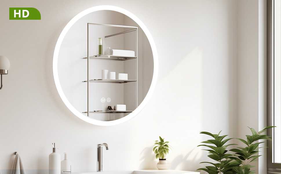 LED дзеркало для ванної кімнати AllRight з підсвічуванням 50 см, кругле, димування, 3 кольори світла, сенсорне керування, антизапар, для макіяжу та гоління
