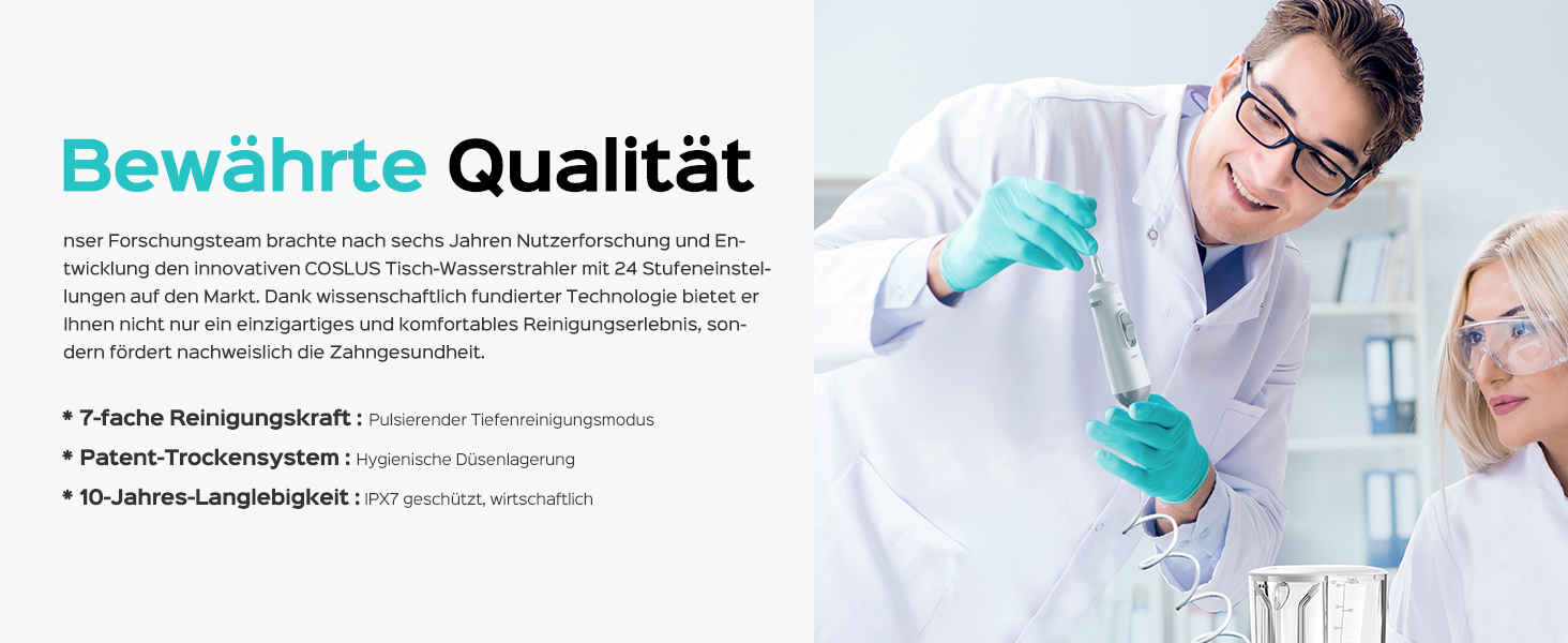 COSLUS Електрична іригатор для порожнини рота з 2 режимами та 12 рівнями тиску – 600 мл резервуар для води. Підходить для сімей, ентузіастів орального здоров'я та пацієнтів з ортодонтичними конструкціями. 5 насадок, чорно-білий колір.