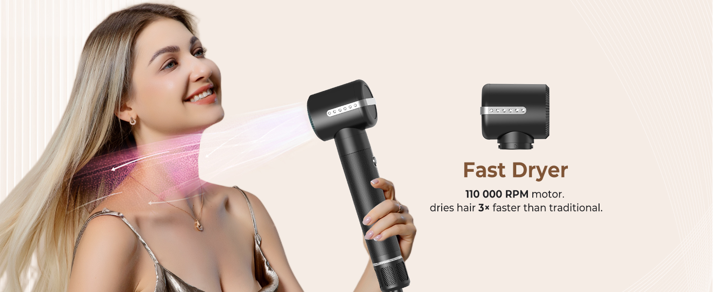 Hairstyler UKLISS Pro 7-в-1 з іонізацією: фен-щітка, кругла щітка, аеробраш для створення локонів (Чорний)