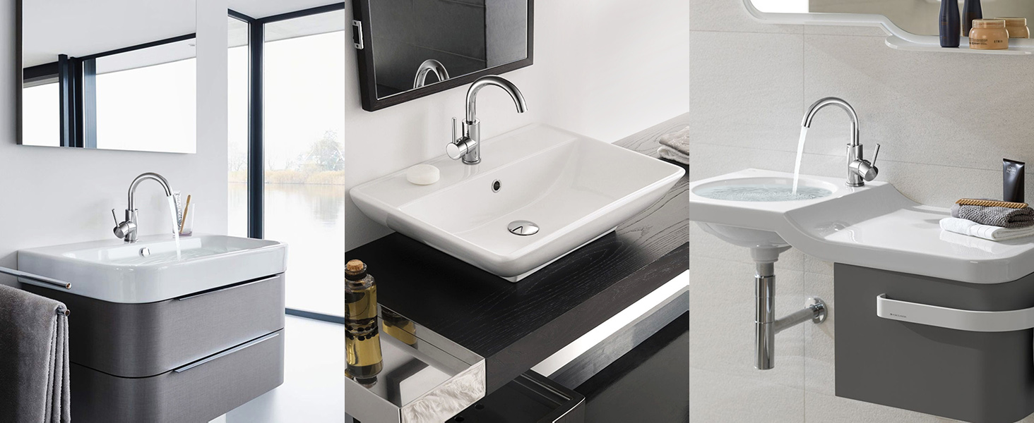 Змішувач для ванної кімнати/кухні Auralum з поворотним виливом 360°, з високоякісної латуні з хромовим покриттям, з підключенням 60 см, однорідний