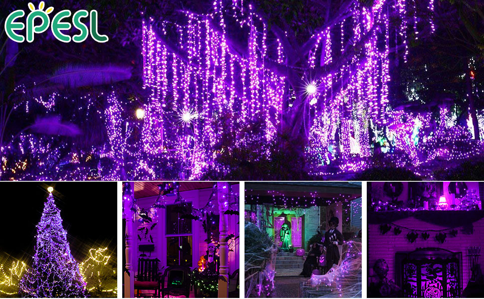 Гірлянда світлодіодна Herbst 35м, 320 LED, фіолетова, для Хелловіну, Різдва, вечірки, саду, дому. Водостійка, 8 режимів, з пам'яттю.