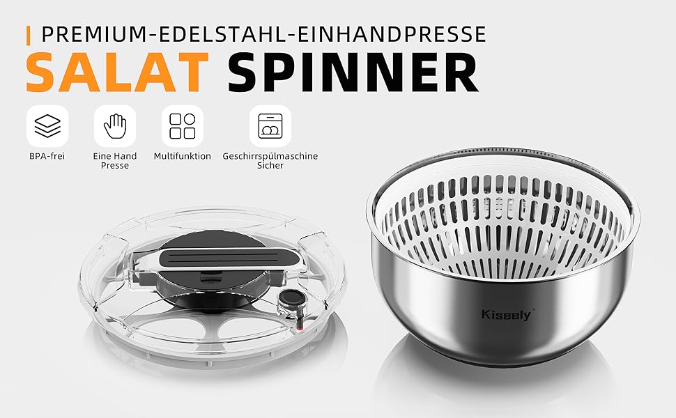 Салатниця-швидкосушарка з нержавіючої сталі 4.2L з мискою та кришкою, для салатів, овочів, ягід